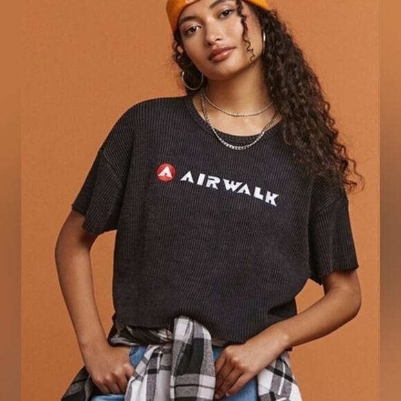 Airwalk X Forever 21 Gray Grunge Skater Cropped Boxy Waffle Tee Shirt Size‎ OX - Picture 1 of 7